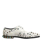 White Leather Crystals Embellished Derby Shoes