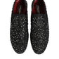 Black Suede Crystal Embellished Loafer Shoes