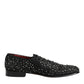 Black Suede Crystal Embellished Loafer Shoes