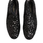 Black Sequined Slip On Loafers Dress Shoes