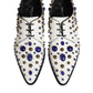 White Leather Crystals Embellished Dress  Shoes