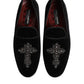 Black Cross Embellished Slip On Loafers Dress Shoes