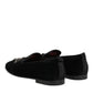 Black Cross Embellished Slip On Loafers Dress Shoes
