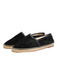 Black Suede Cotton Leather Espadrilles Shoes