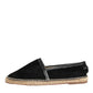 Black Suede Cotton Leather Espadrilles Shoes