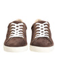 Brown Suede Leather Low Top Men Sneakers Shoes