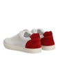 White Red Leather Low Top Men Sneakers Shoes
