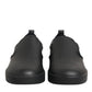 Black Leather Low Top Slip On Sneakers Shoes