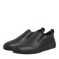 Black Leather Low Top Slip On Sneakers Shoes