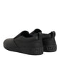Black Leather Low Top Slip On Sneakers Shoes