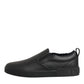 Black Leather Low Top Slip On Sneakers Shoes