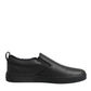 Black Leather Low Top Slip On Sneakers Shoes