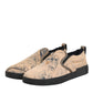 Beige Cotton Low Top Slip On Sneakers Shoes