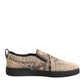 Beige Cotton Low Top Slip On Sneakers Shoes