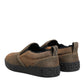 Brown Cotton Low Top Slip On Sneakers Shoes