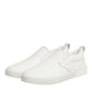 White Leather Low Top Slip On Sneakers Shoes