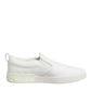 White Leather Low Top Slip On Sneakers Shoes