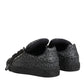 Black Cotton Denim Logo Low Top Sneakers  Shoes
