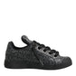 Black Cotton Denim Logo Low Top Sneakers  Shoes