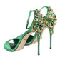 Green Heels Embellishments Sandals Shoes