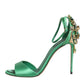Green Heels Embellishments Sandals Shoes