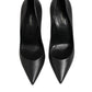 Black Leather Stiletto High Heels Pumps Shoes