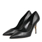 Black Leather Stiletto High Heels Pumps Shoes