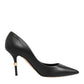 Black Leather Stiletto High Heels Pumps Shoes
