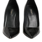 Black Leather Stiletto High Heels Pumps Shoes