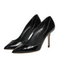 Black Leather Stiletto High Heels Pumps Shoes