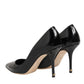 Black Leather Stiletto High Heels Pumps Shoes