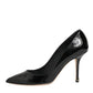 Black Leather Stiletto High Heels Pumps Shoes