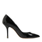 Black Leather Stiletto High Heels Pumps Shoes
