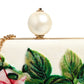 White Rose Embroidery Silk Gold Frame Clutch Purse Bag