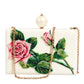 White Rose Embroidery Silk Gold Frame Clutch Purse Bag