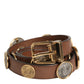 Brown Leather Gold Silver Coin Buckle Belt