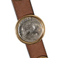 Brown Leather Gold Silver Coin Buckle Belt