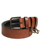 Brown Classic Gold Metal Logo Buckle Men Belt