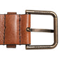 Brown Classic Gold Metal Logo Buckle Men Belt