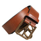 Brown Leather Side Rings Brass Buckle Belt