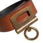 Brown Leather Side Rings Brass Buckle Belt