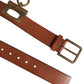 Brown Leather Side Rings Brass Buckle Belt