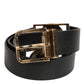 Black Leather Gold Silver Coin Buckle Belt