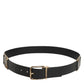 Black Leather Gold Silver Coin Buckle Belt