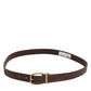 Brown Classic Gold Metal Logo Buckle Men Belt