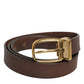 Brown Classic Gold Metal Logo Buckle Men Belt