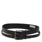 Black Double Strap Leather Brass Buckle Belt