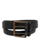 Black Double Strap Leather Brass Buckle Belt