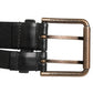 Black Double Strap Leather Brass Buckle Belt