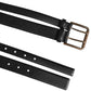 Black Double Strap Leather Brass Buckle Belt